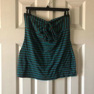 Frenz dark turquoise & brown striped strapless top size M